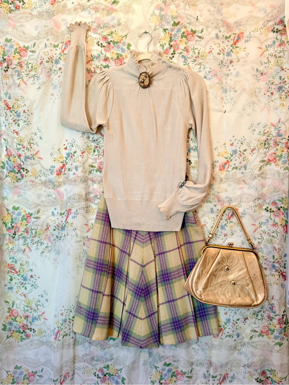 Vintage 1950s Plaid Pleated Midi Skirt Small - Picture 2 of 14